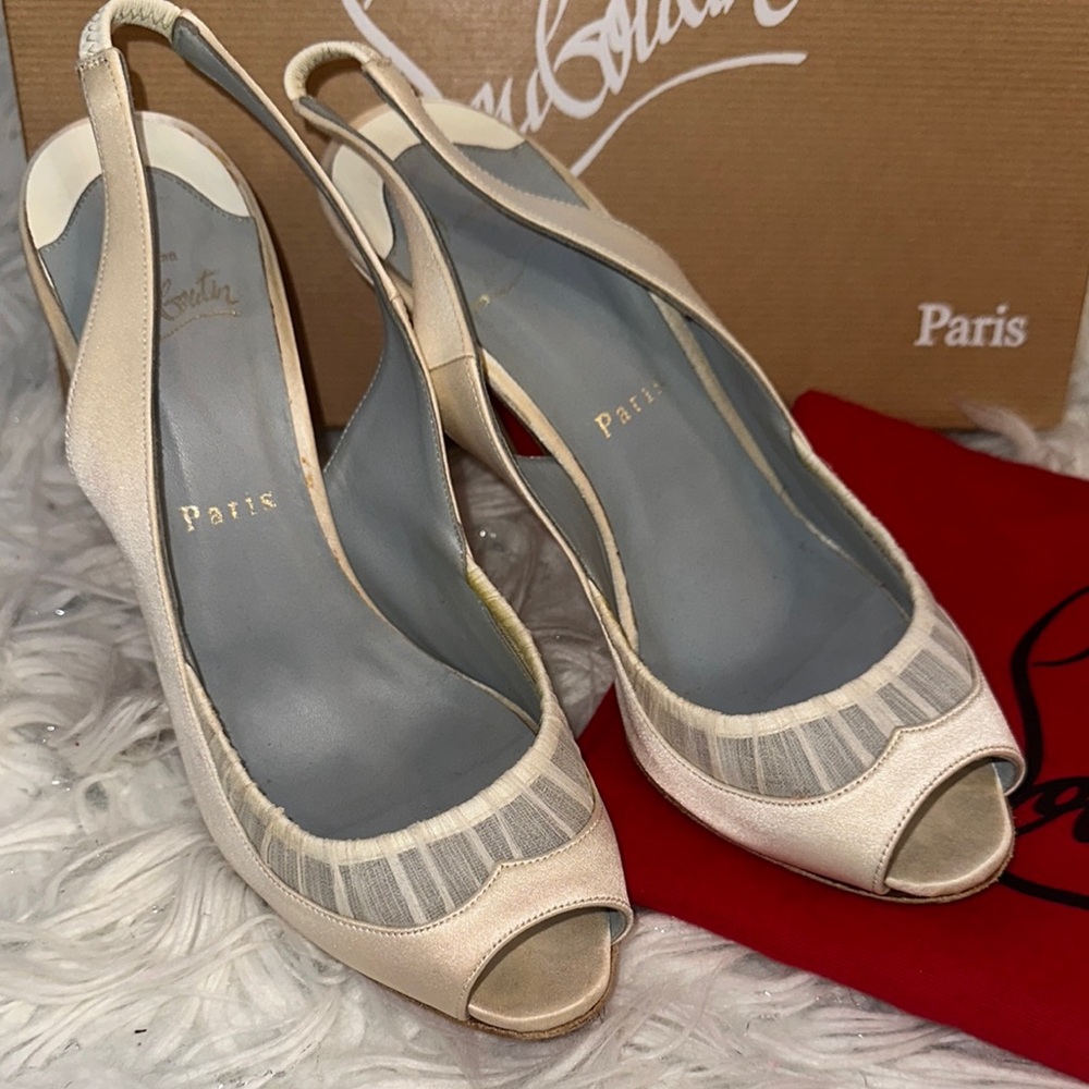 Christian Louboutin Elegant Cream Slingback Heels